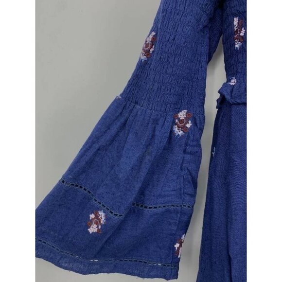 Free People Counting Daisys Navy Blue Dress Smocked Embroidered Extra Small NEW - Picture 5 of 11